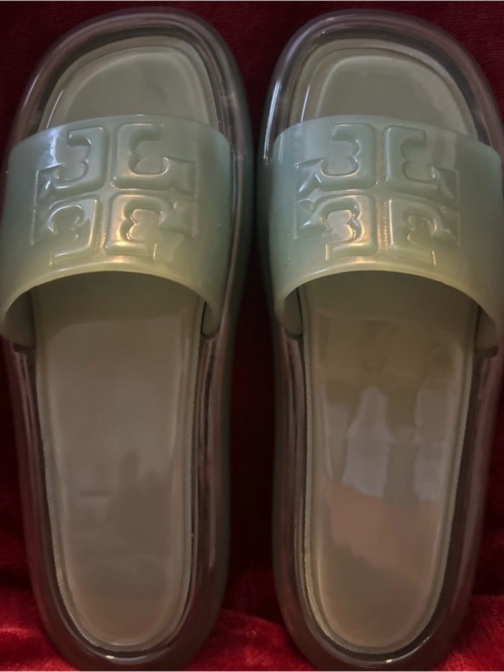 Tory Burch Mint Green Jelly Slide Sandals